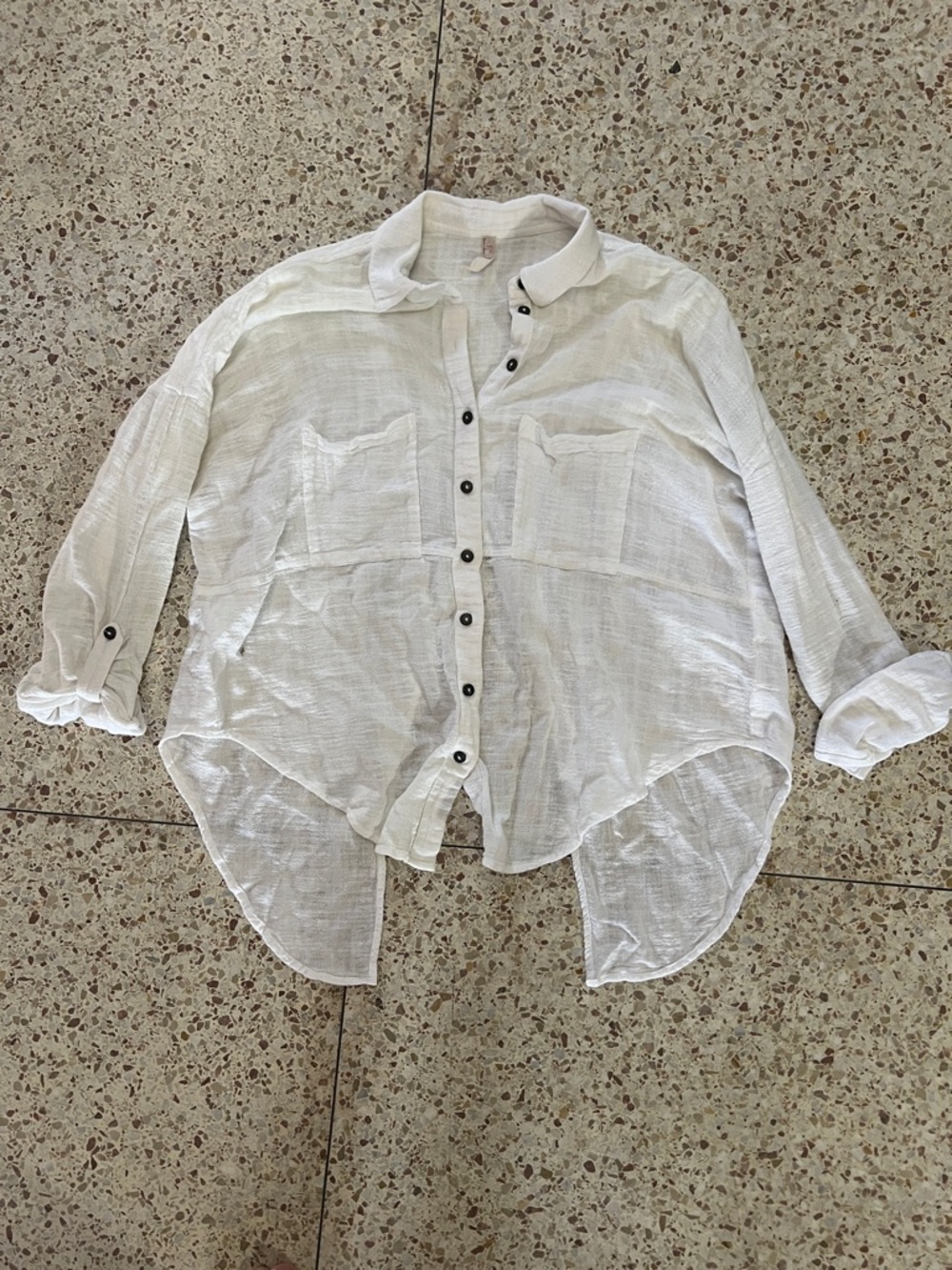 Free People White Gauze Button-Up Shirt with Black Buttons